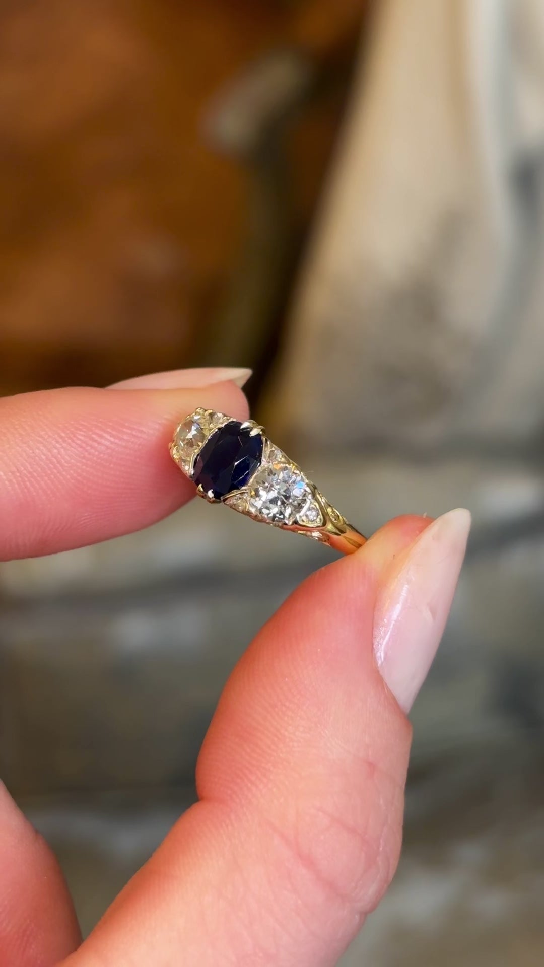 Antique, Victorian sapphire & diamond three-stone ring