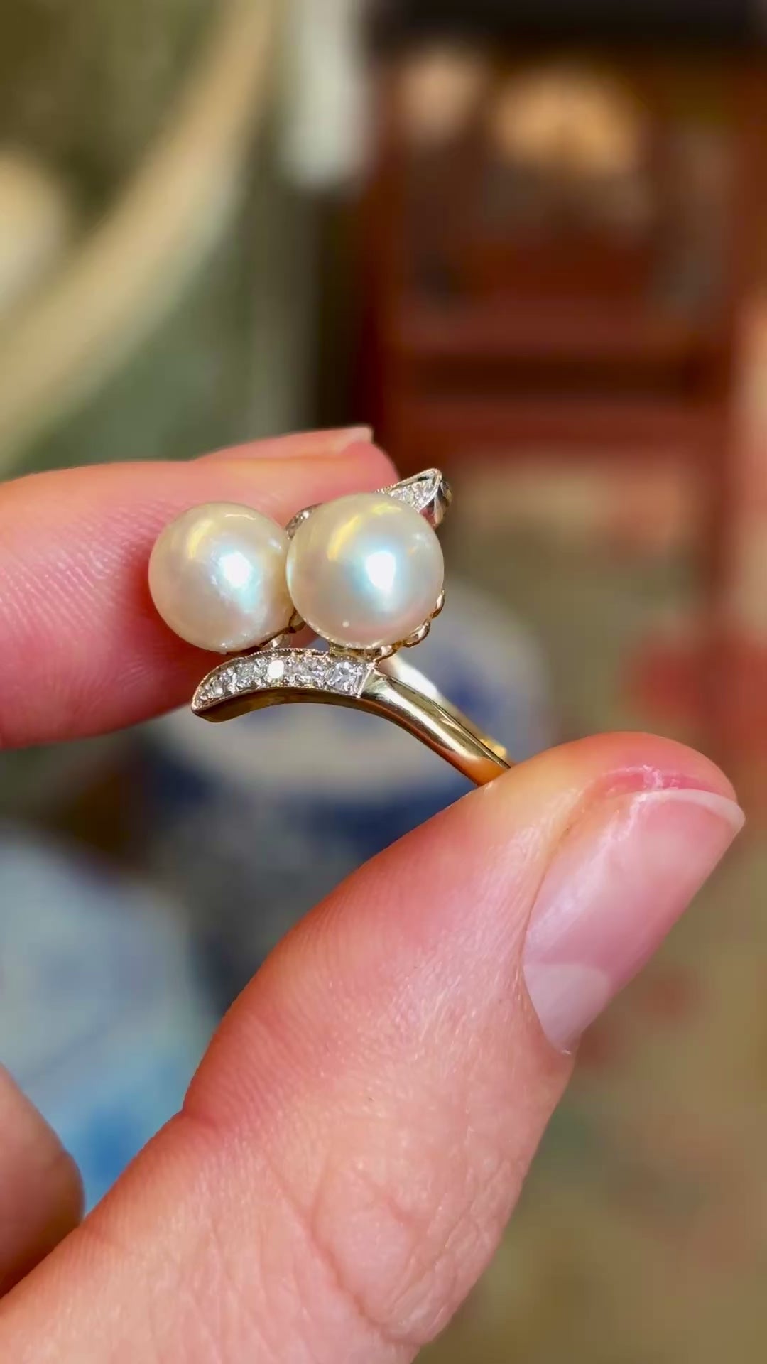 Antique, Art Nouveau pearl toi et moi ring