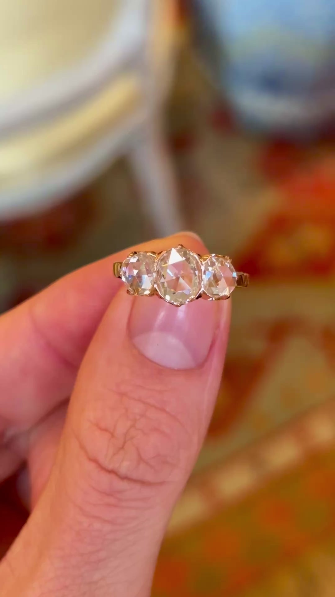 Antique, 1900s rose-cut diamond three-stone ring