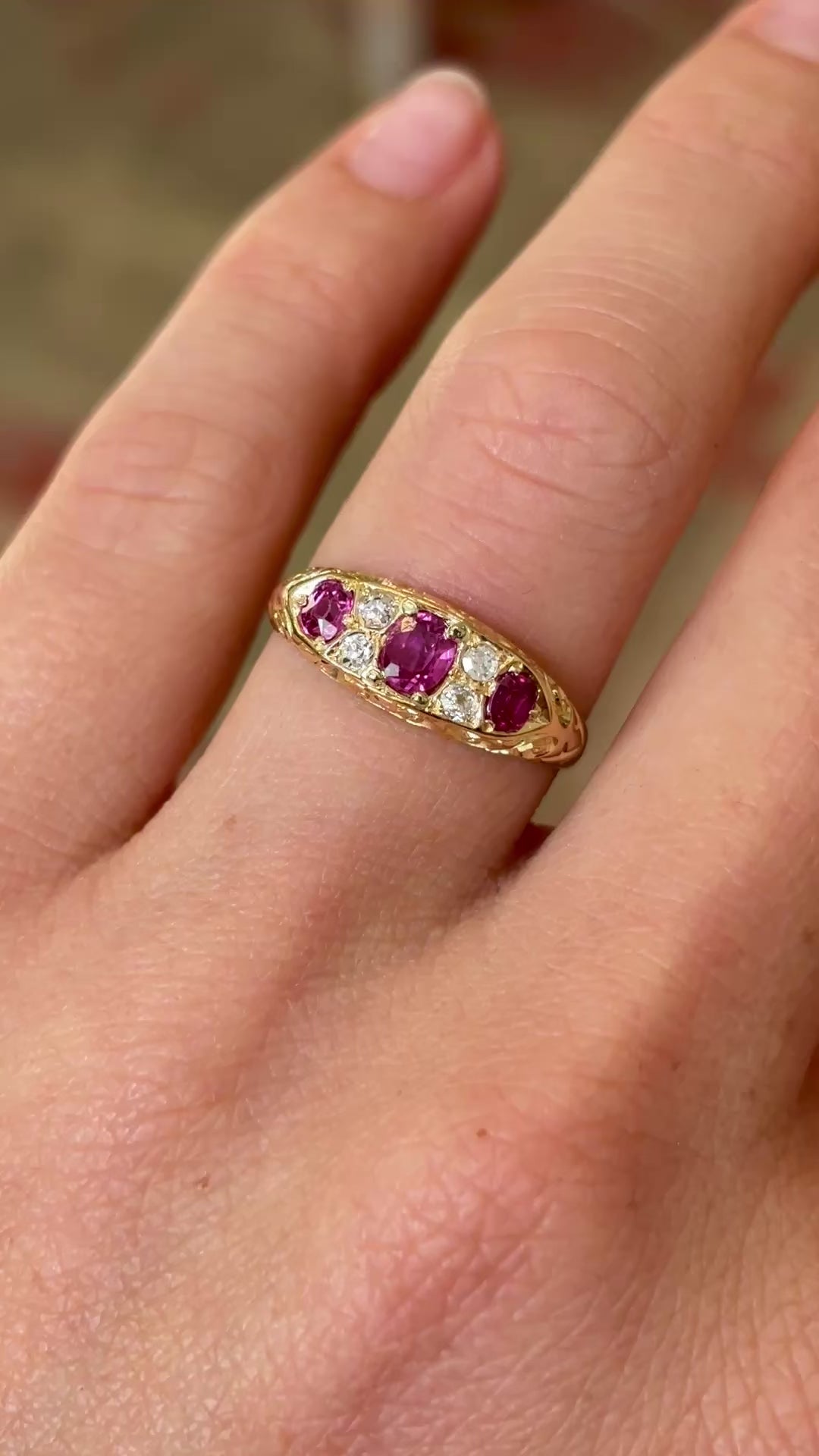 Antique, Edwardian ruby & diamond three-stone ring