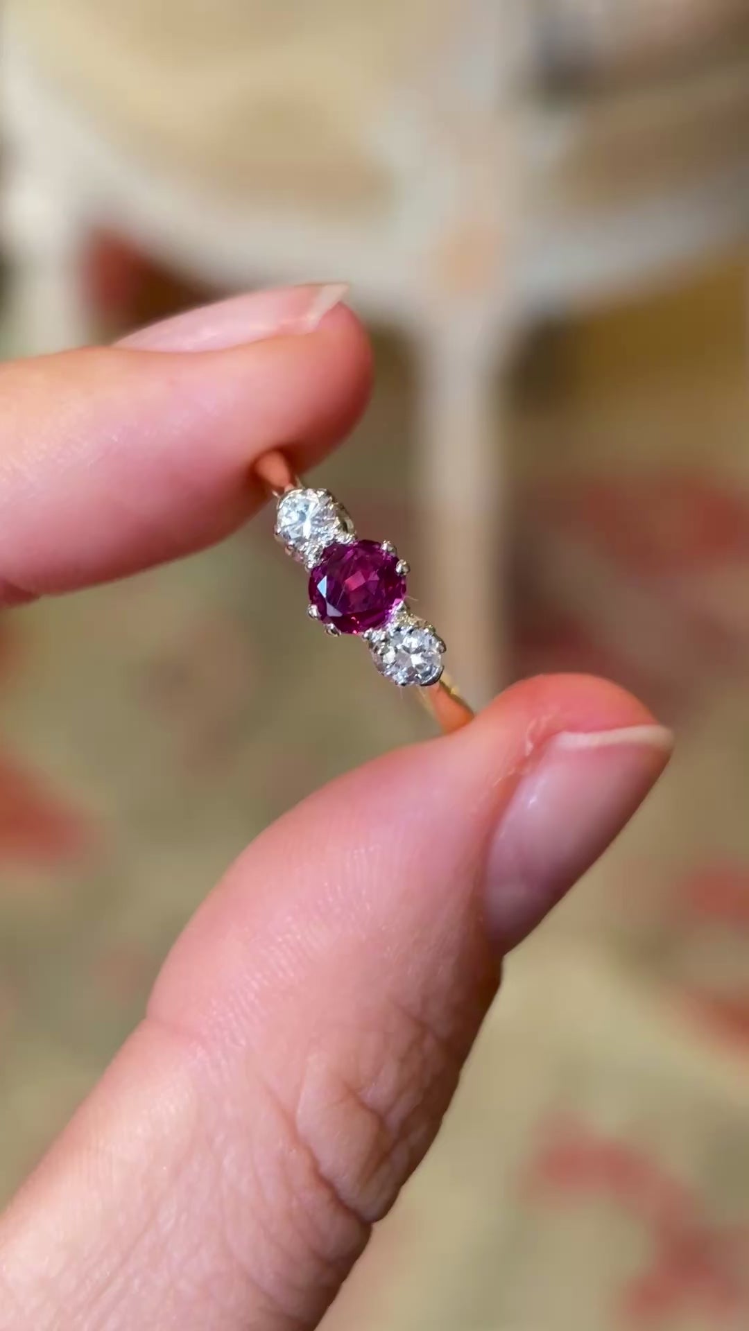 Antique, Edwardian ruby & diamond three-stone ring