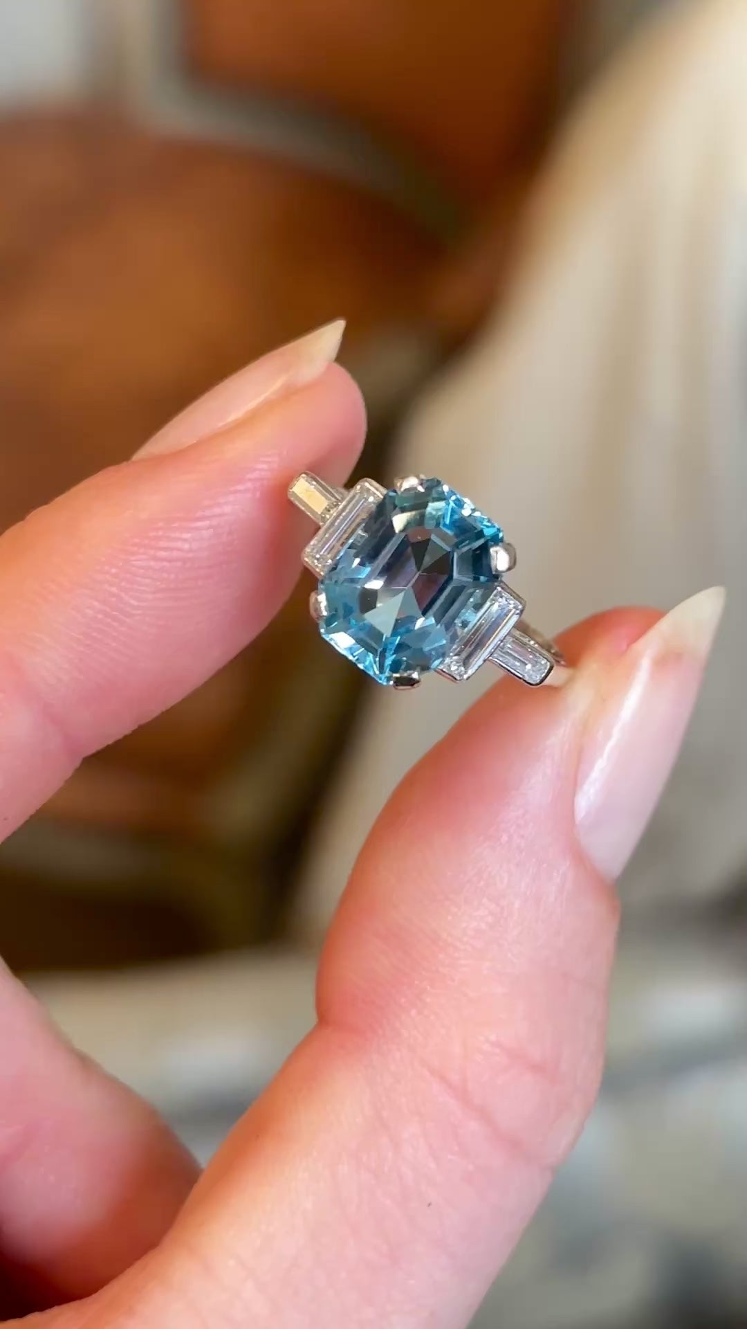 Vintage, Art Deco, 1920s, aquamarine & diamond ring by Garrard