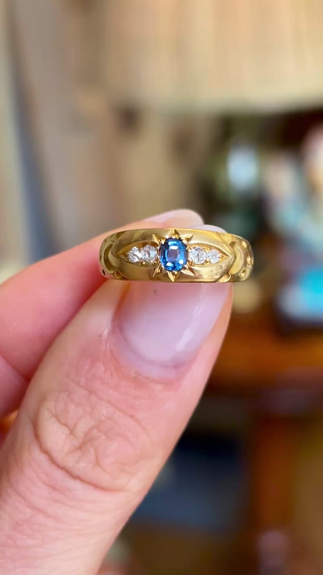Antique, Late Victorian sapphire & diamond gypsy ring