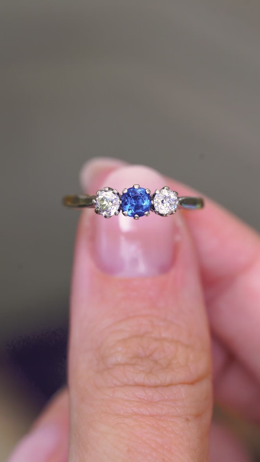 Antique, Edwardian sapphire and diamond three-stone engagement ring