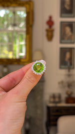 Vintage, 9.50ct green peridot & diamond cluster ring