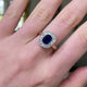 Antique royal blue sapphire & diamond cluster engagement ring
