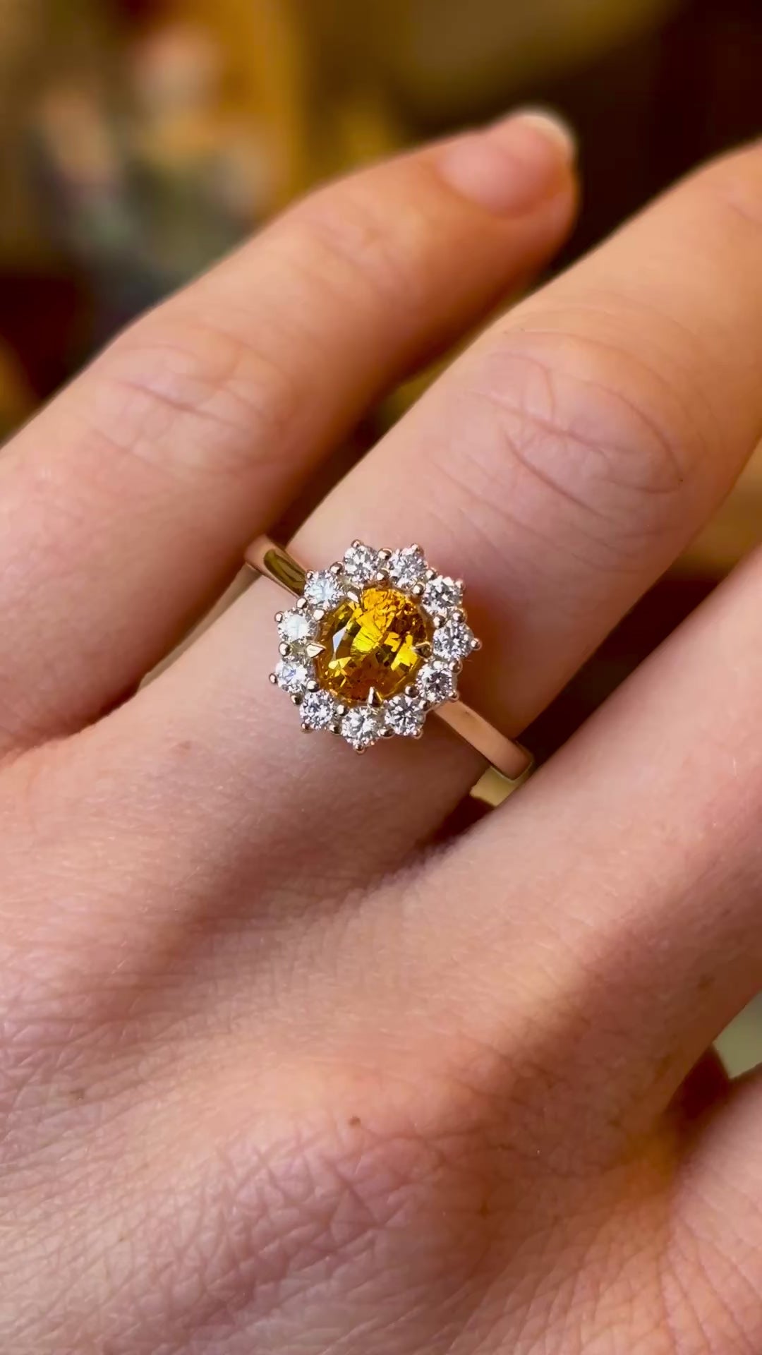Oval-cut citrine & diamond cluster ring