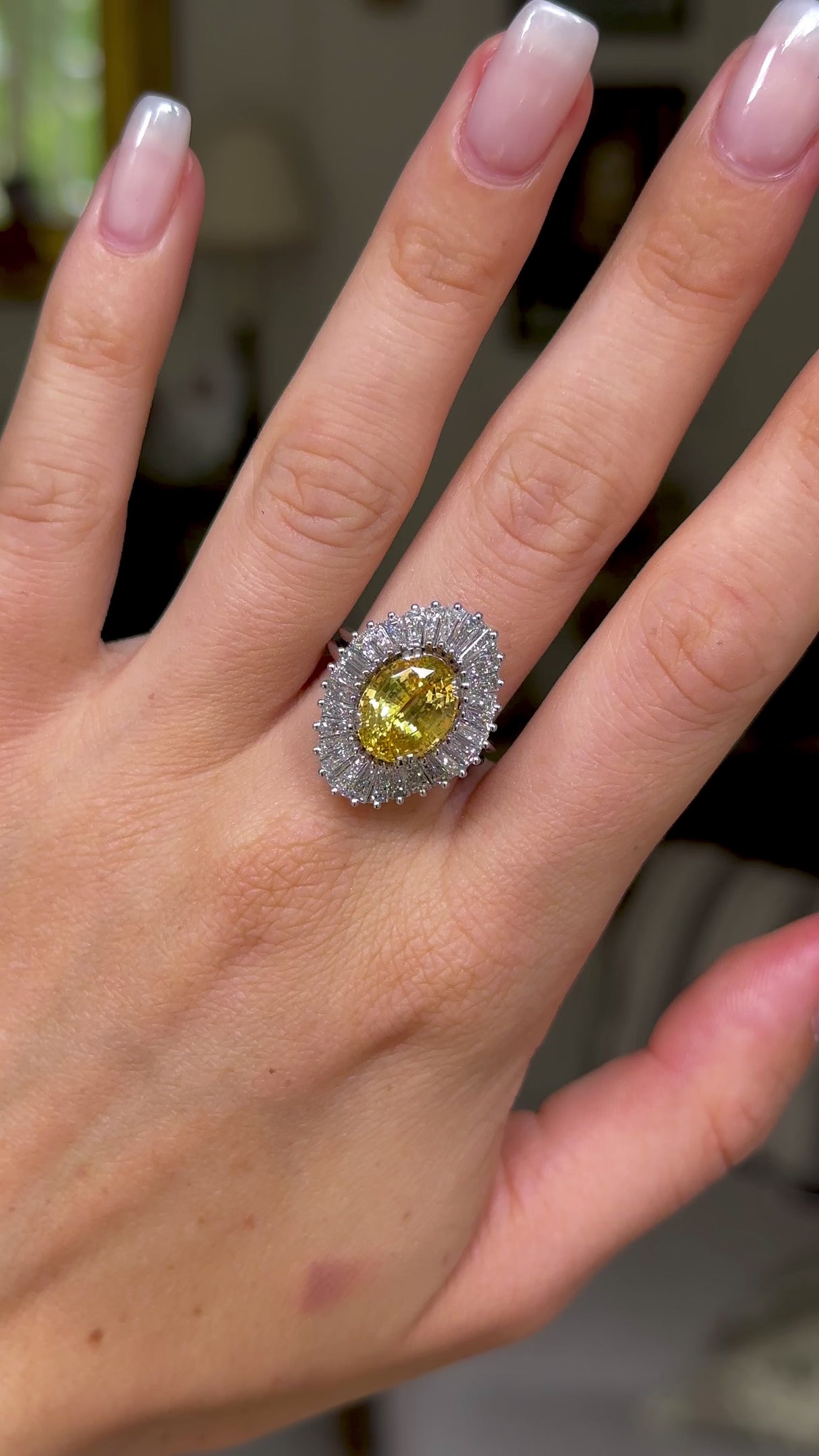 Fancy Sapphire | French, 1950s, Yellow Sapphire and Diamond Ballerina Cluster Ring