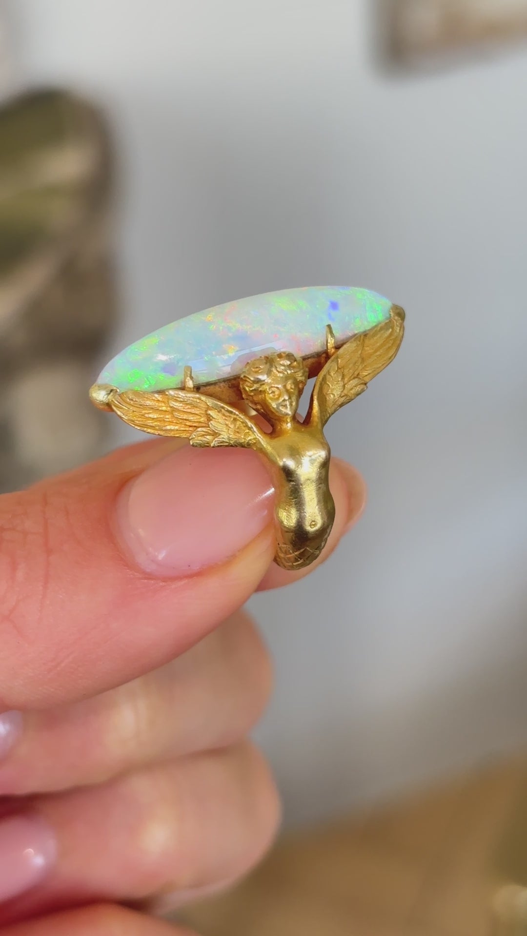 Antique, Art Nouveau opal Melusine ring