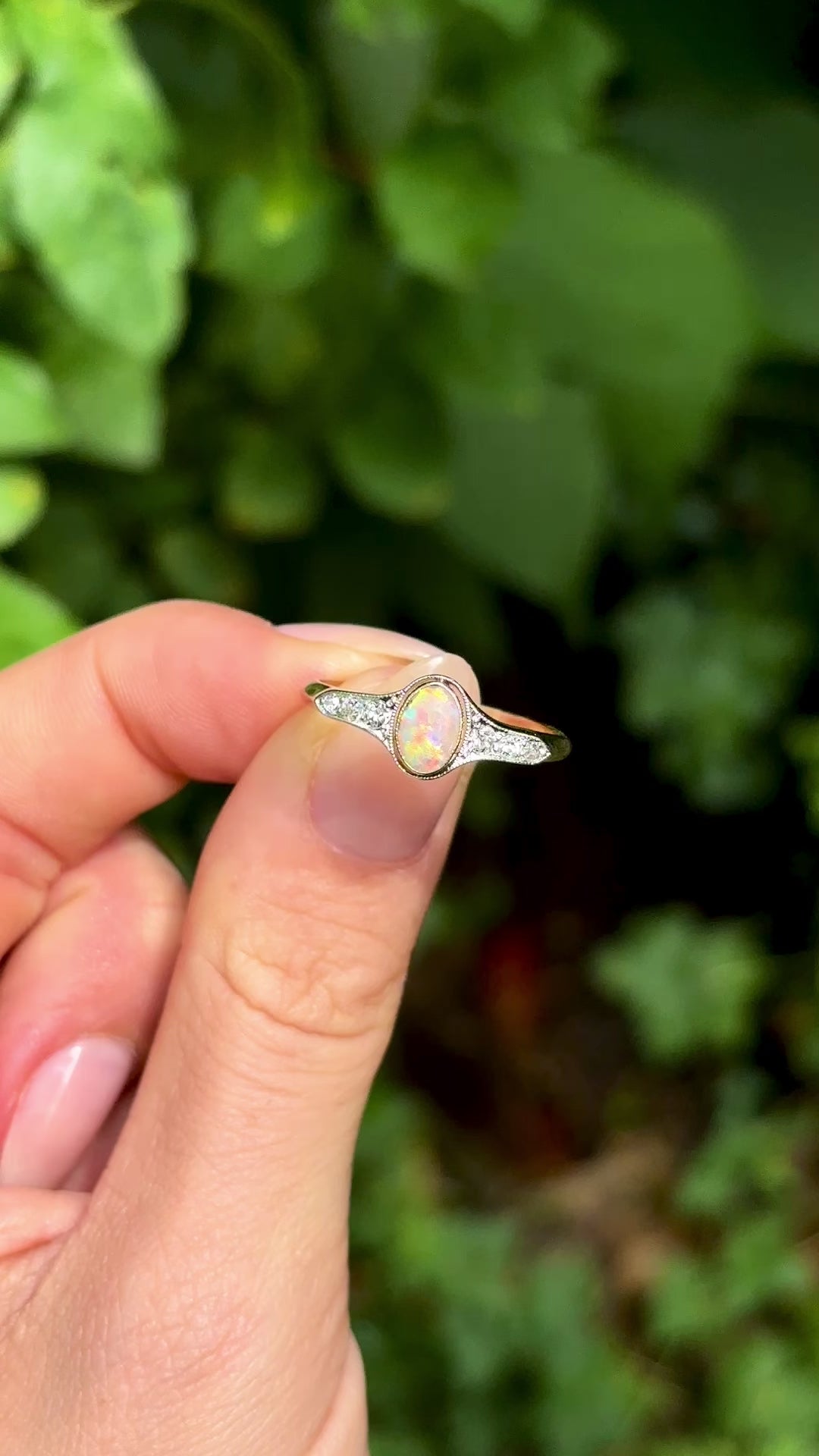 Vintage, Art Deco opal & diamond ring, 18ct yellow gold