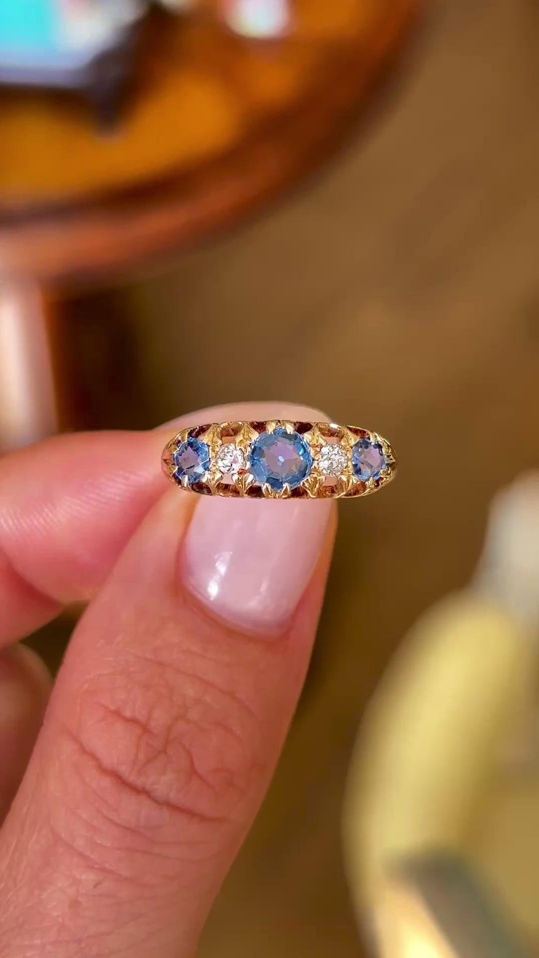Antique, Edwardian sapphire & diamond five-stone ring