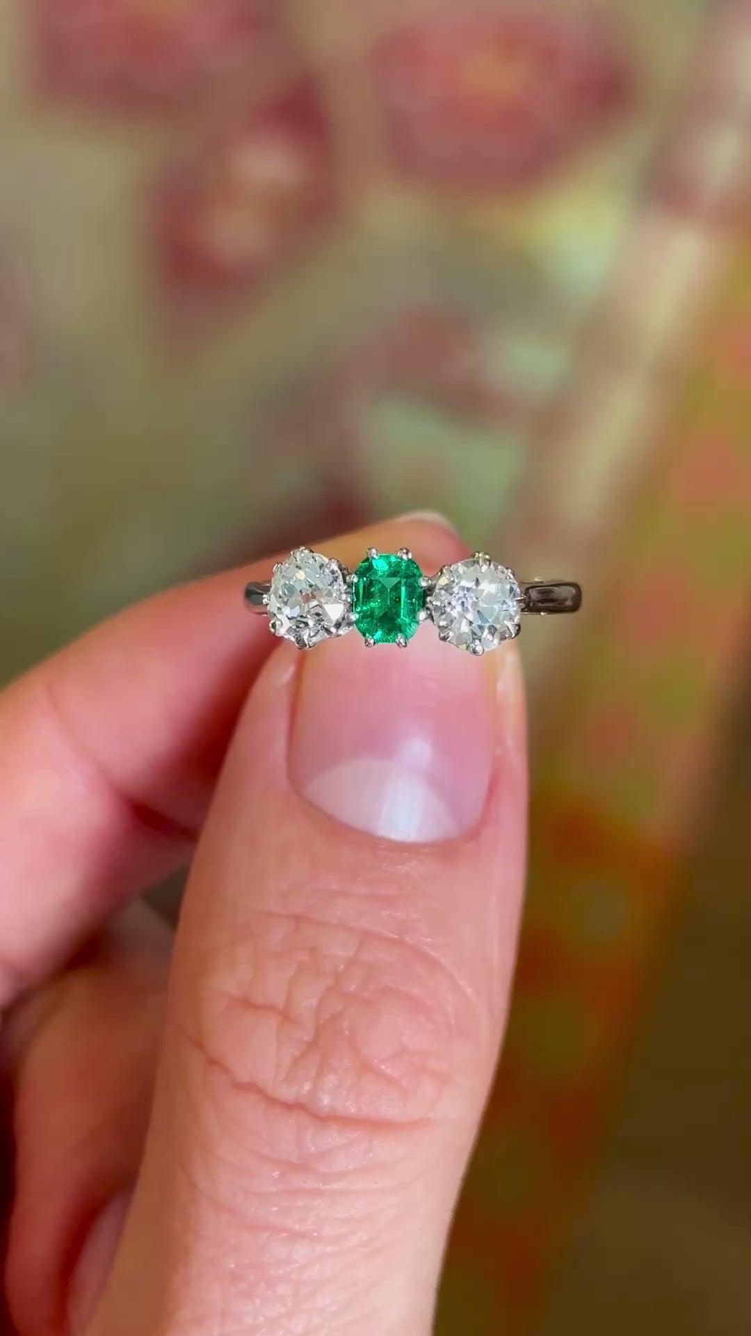 Vintage, Art Deco emerald & diamond three-stone ring