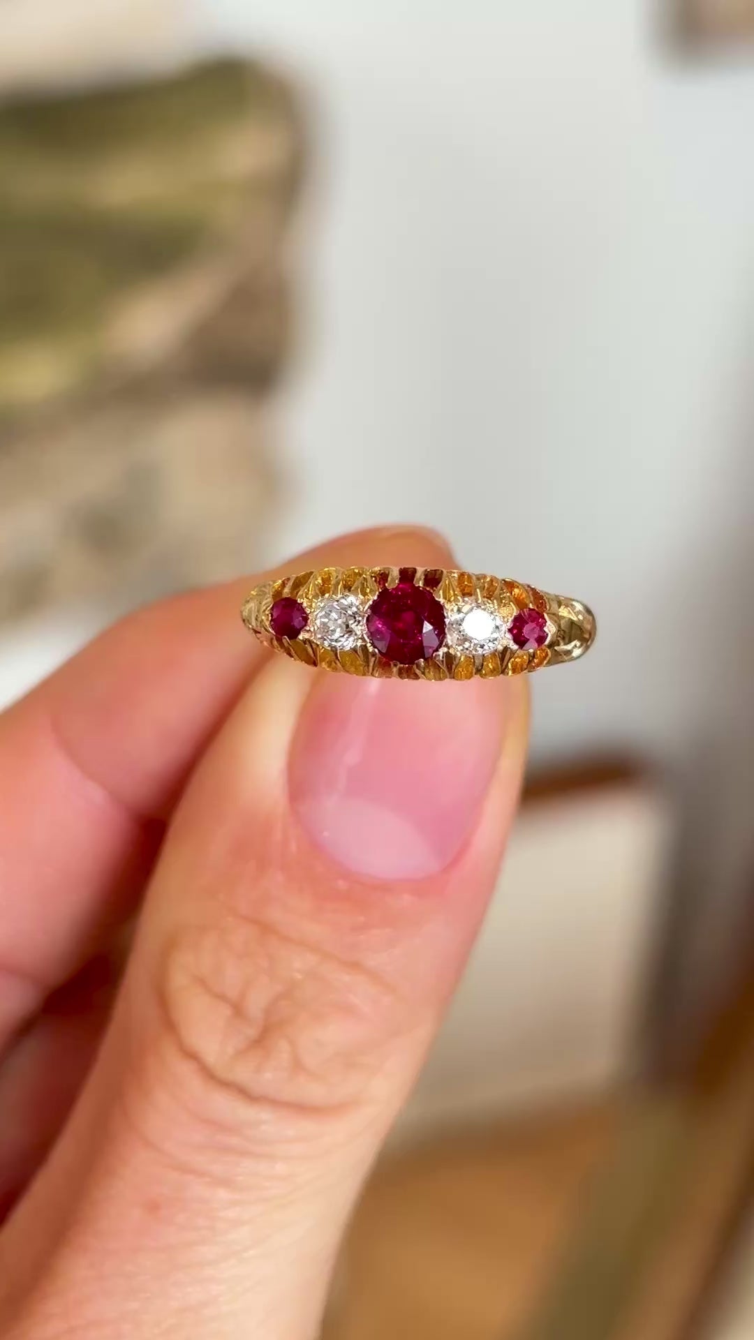 Antique, Edwardian ruby & diamond five-stone ring