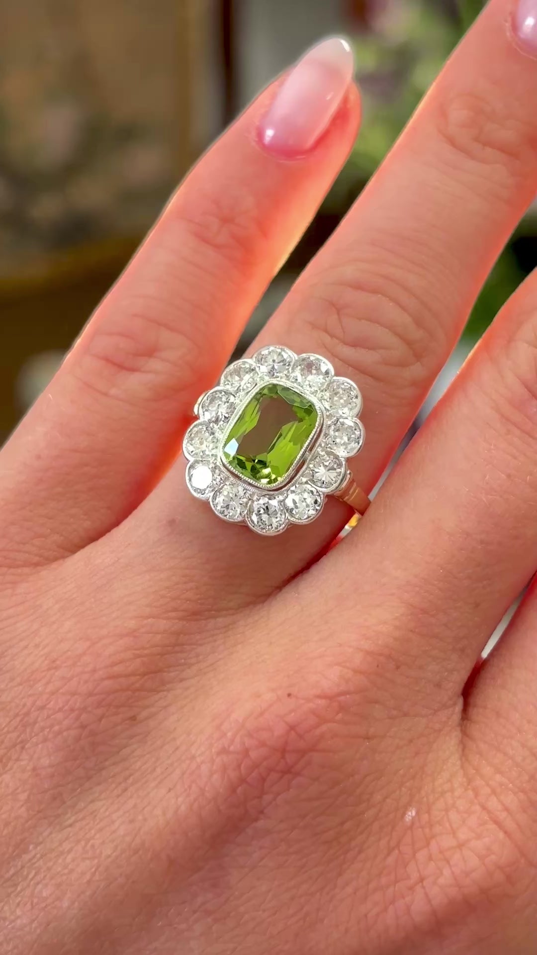 Antique, Victorian peridot & diamond cluster ring