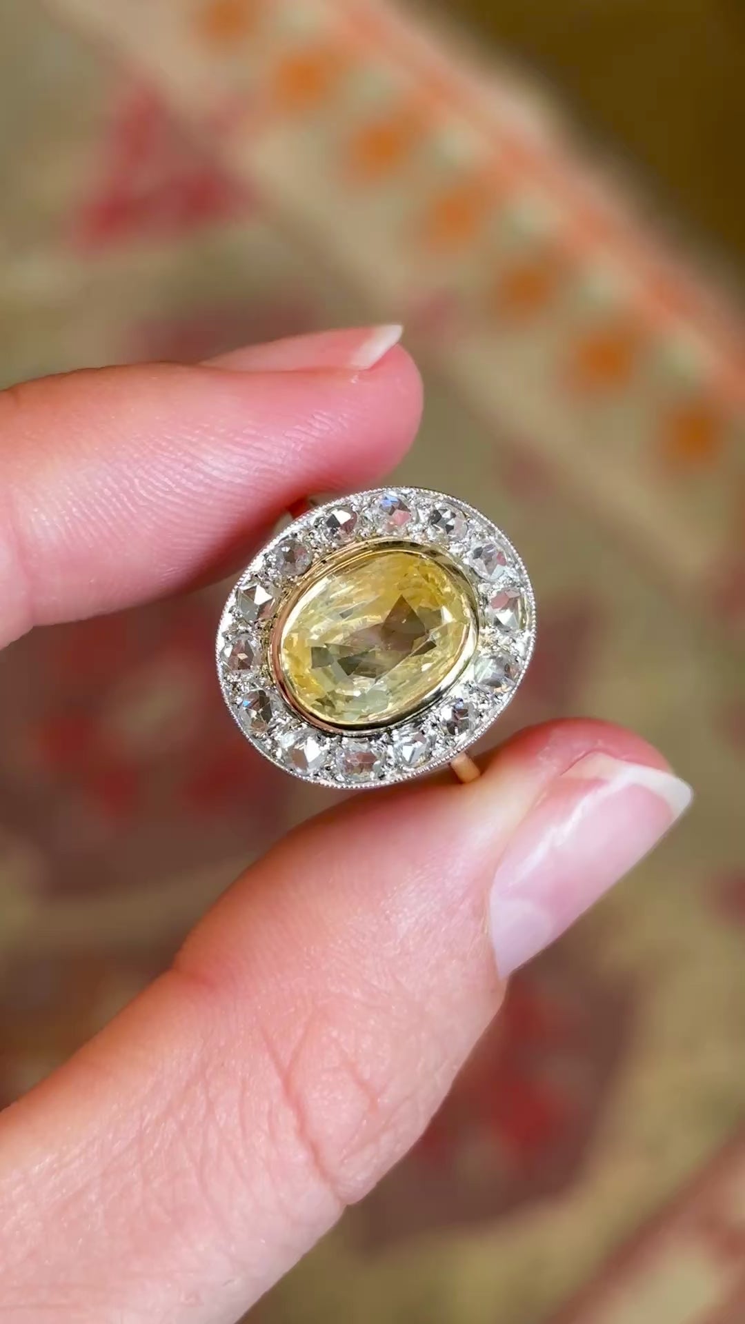Vintage, 1940s yellow sapphire & diamond cluster ring
