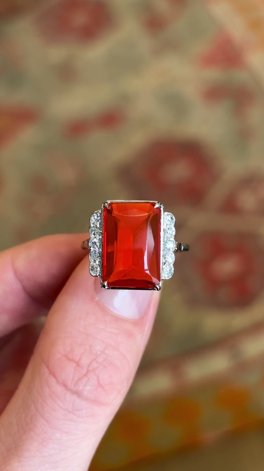 Antique, Edwardian fire opal & diamond cocktail ring