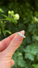 Antique, Edwardian Diamond Half Hoop Engagement Ring, 18ct Yellow Gold held in fingers.