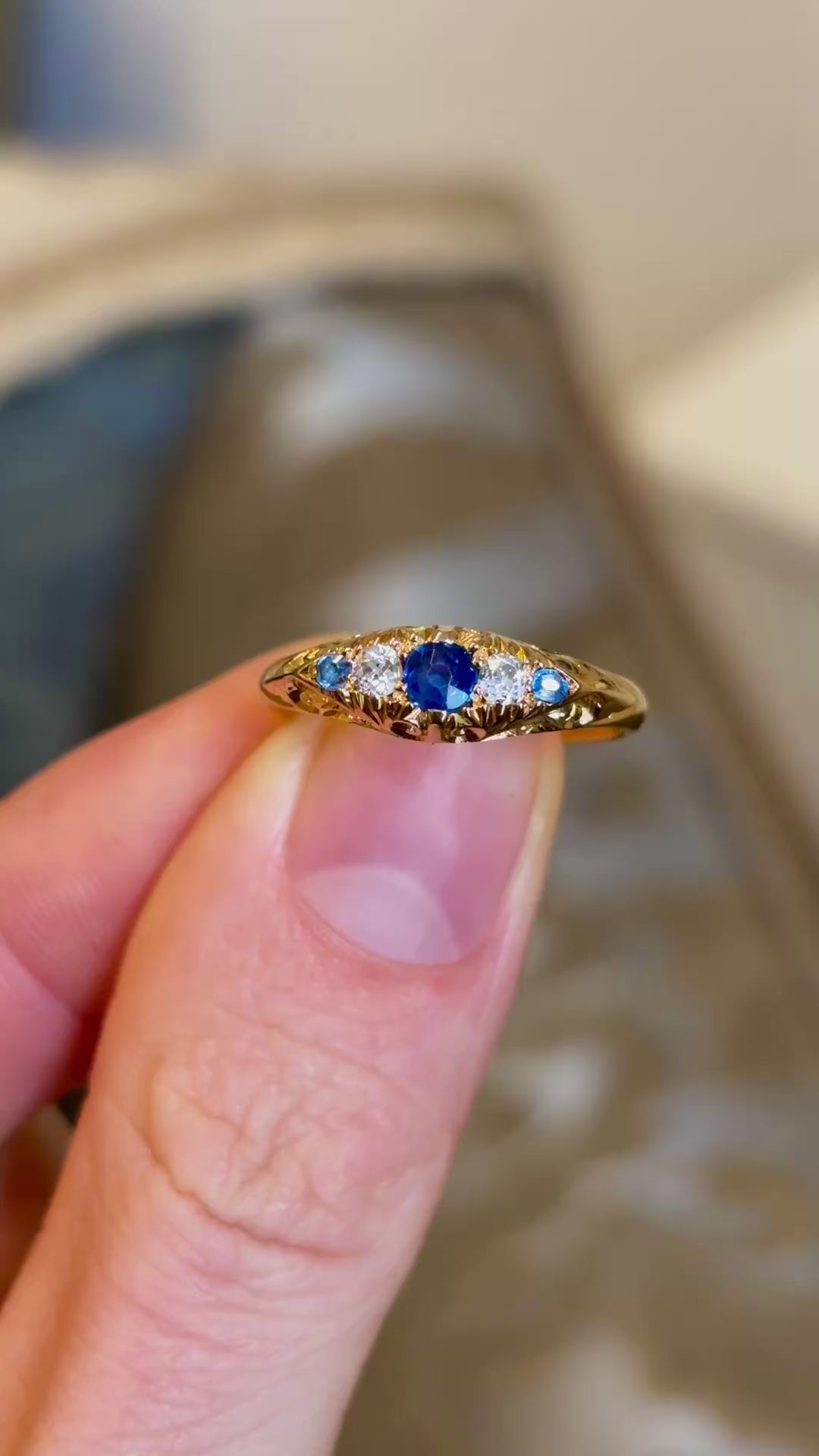 Antique, Edwardian sapphire & diamond five-stone engagement ring