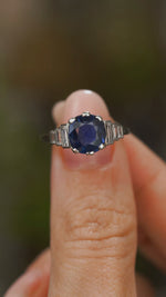 Antique, Art Deco blue sapphire and diamond engagement ring