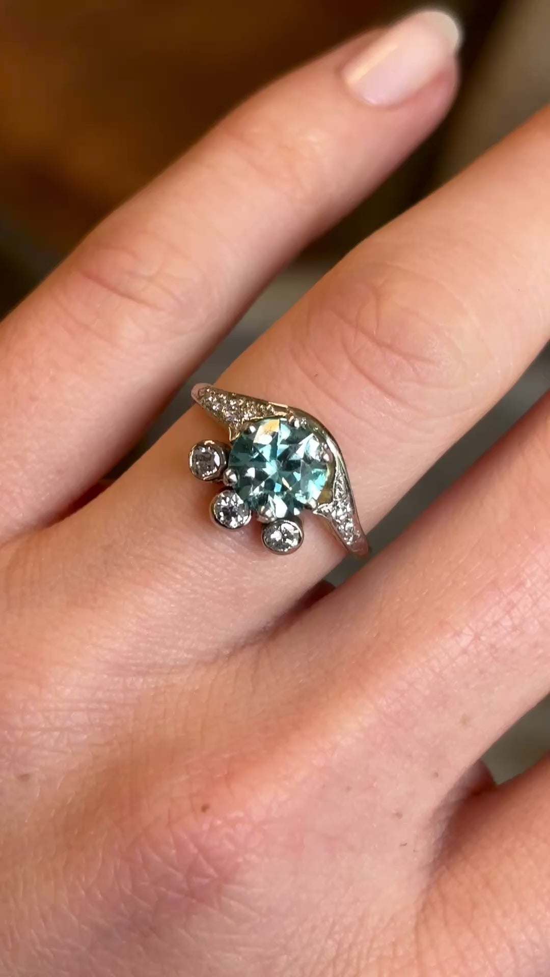 Vintage, 1950s unusual zircon & diamond ring