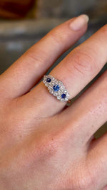 Antique, Edwardian sapphire and diamond triple cluster ring