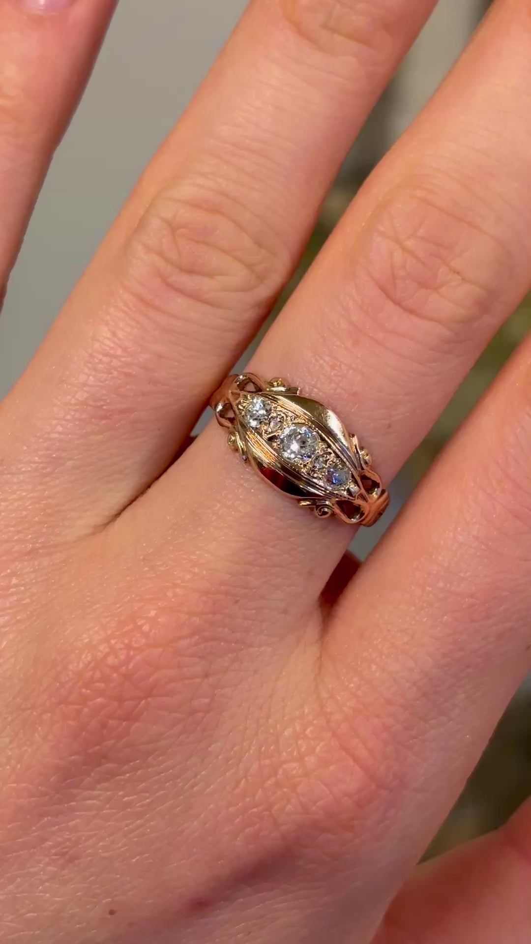 Antique, Edwardian diamond three-stone ring
