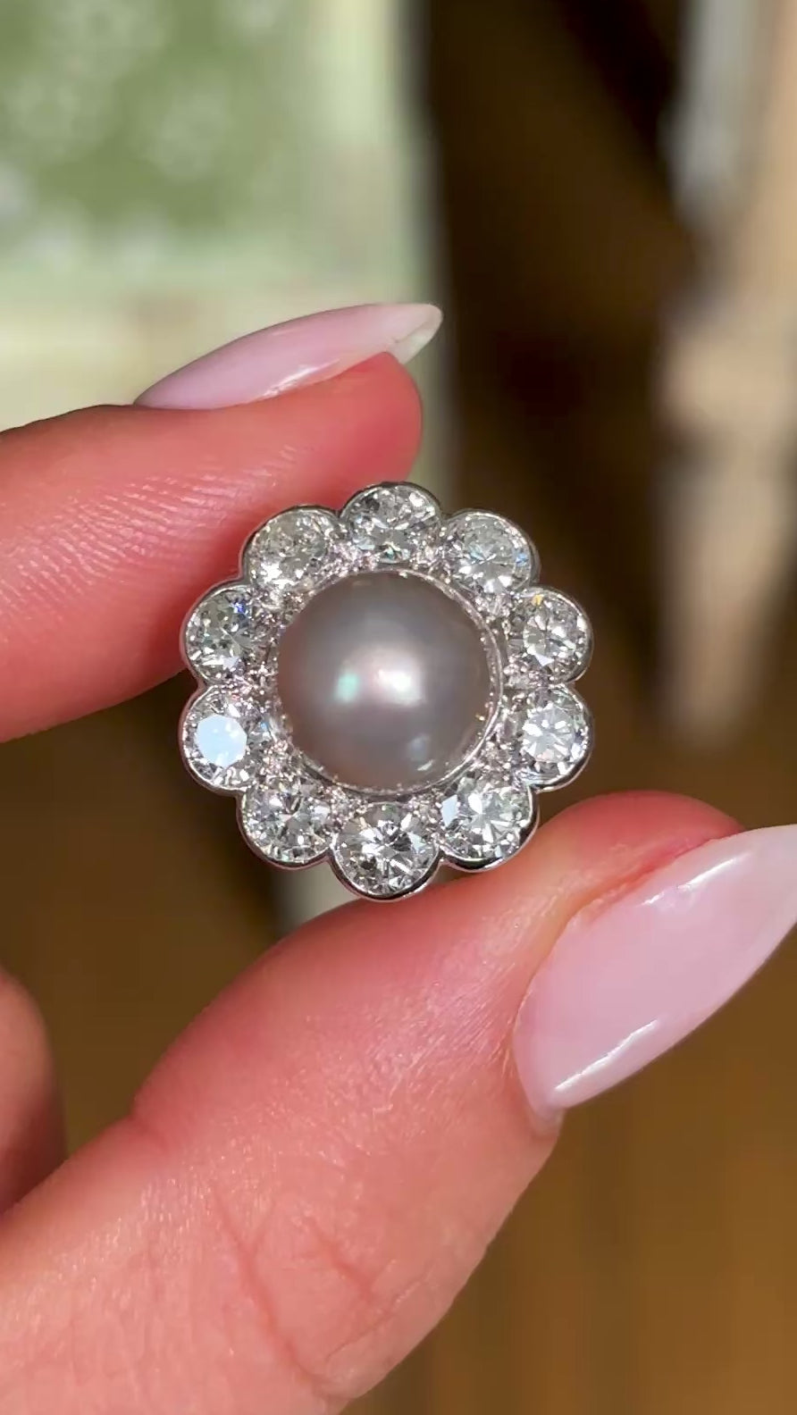 Vintage, Art Deco natural pearl & diamond cluster ring