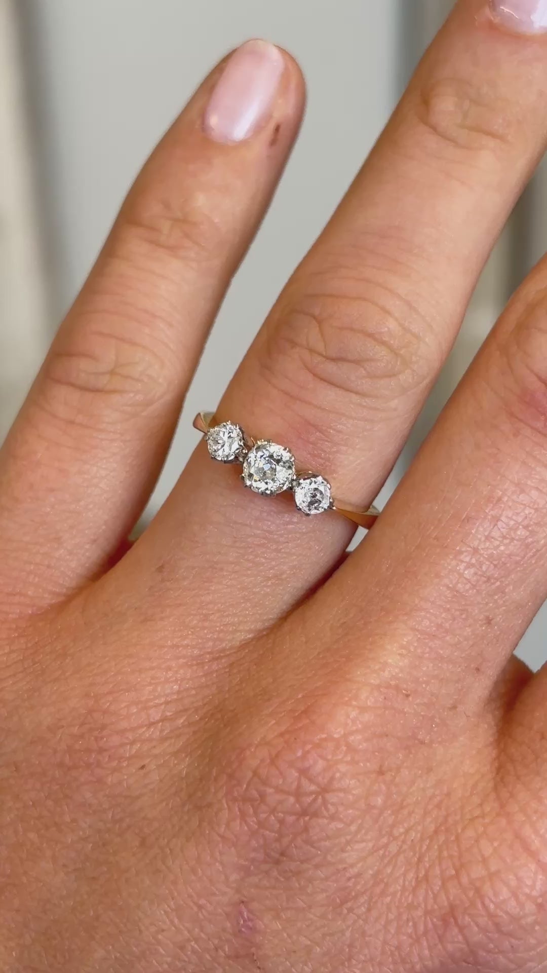 Antique, Edwardian three-stone diamond ring