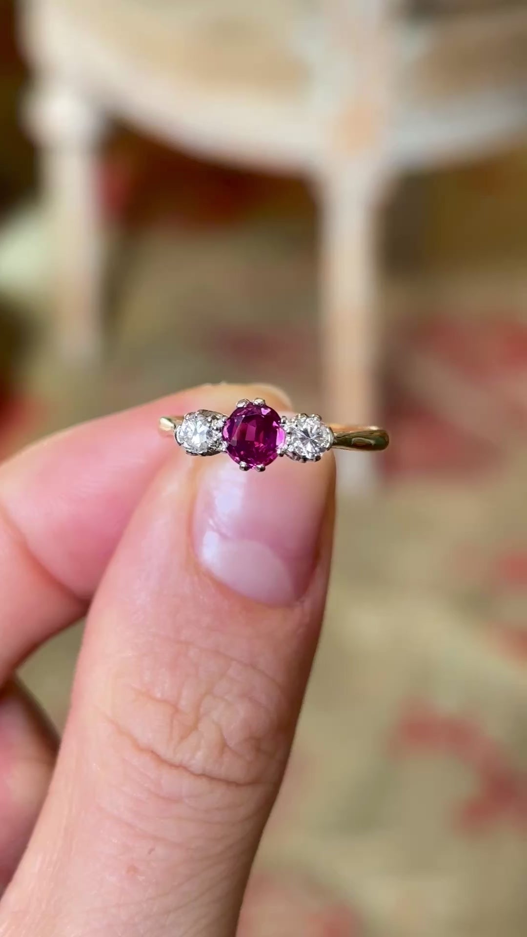 Antique, Edwardian ruby & diamond three-stone ring