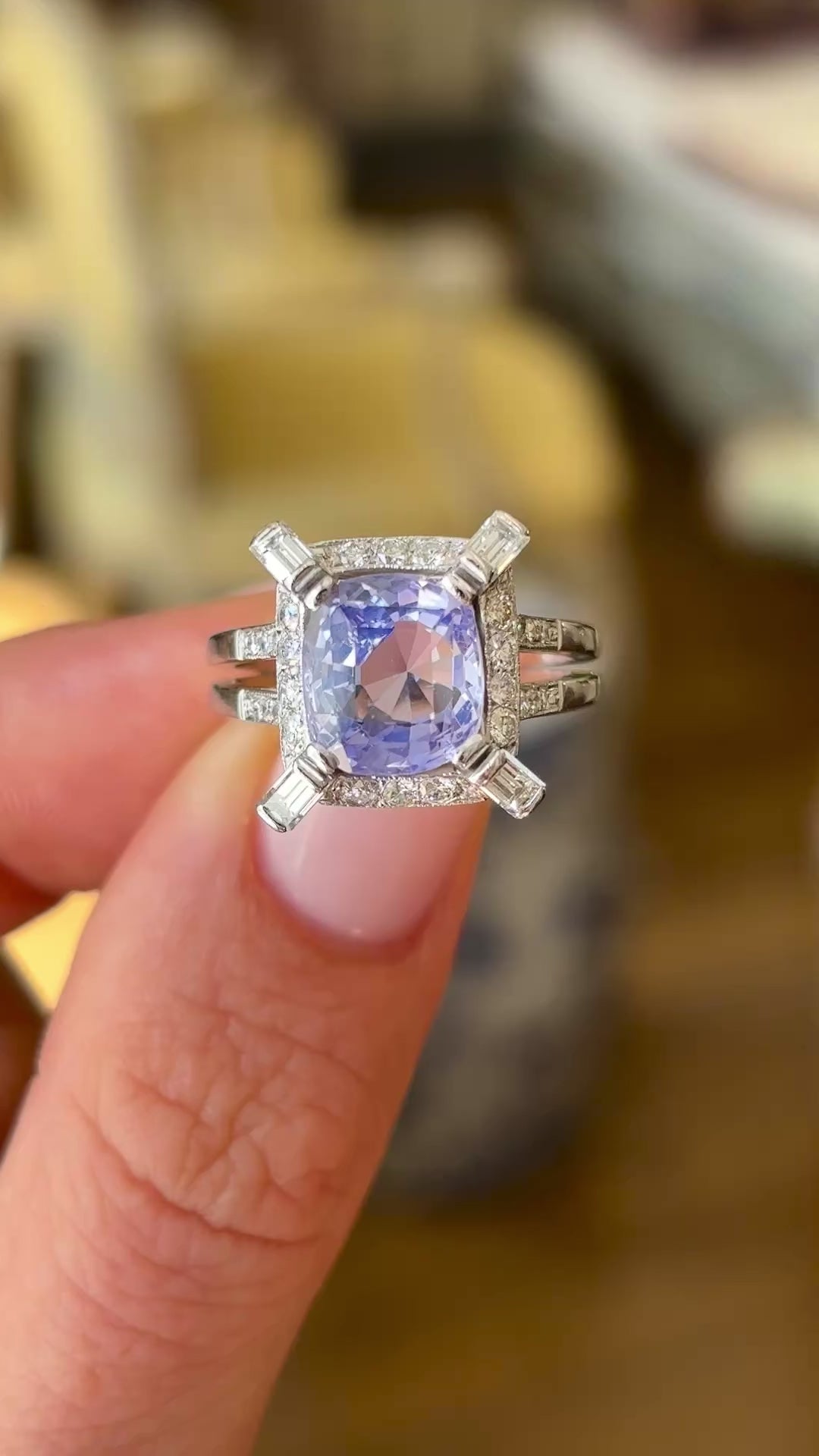 Vintage, Art Deco ceylon sapphire & diamond cluster ring