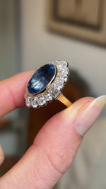 Vintage, 10ct natural sapphire and diamond cluster ring