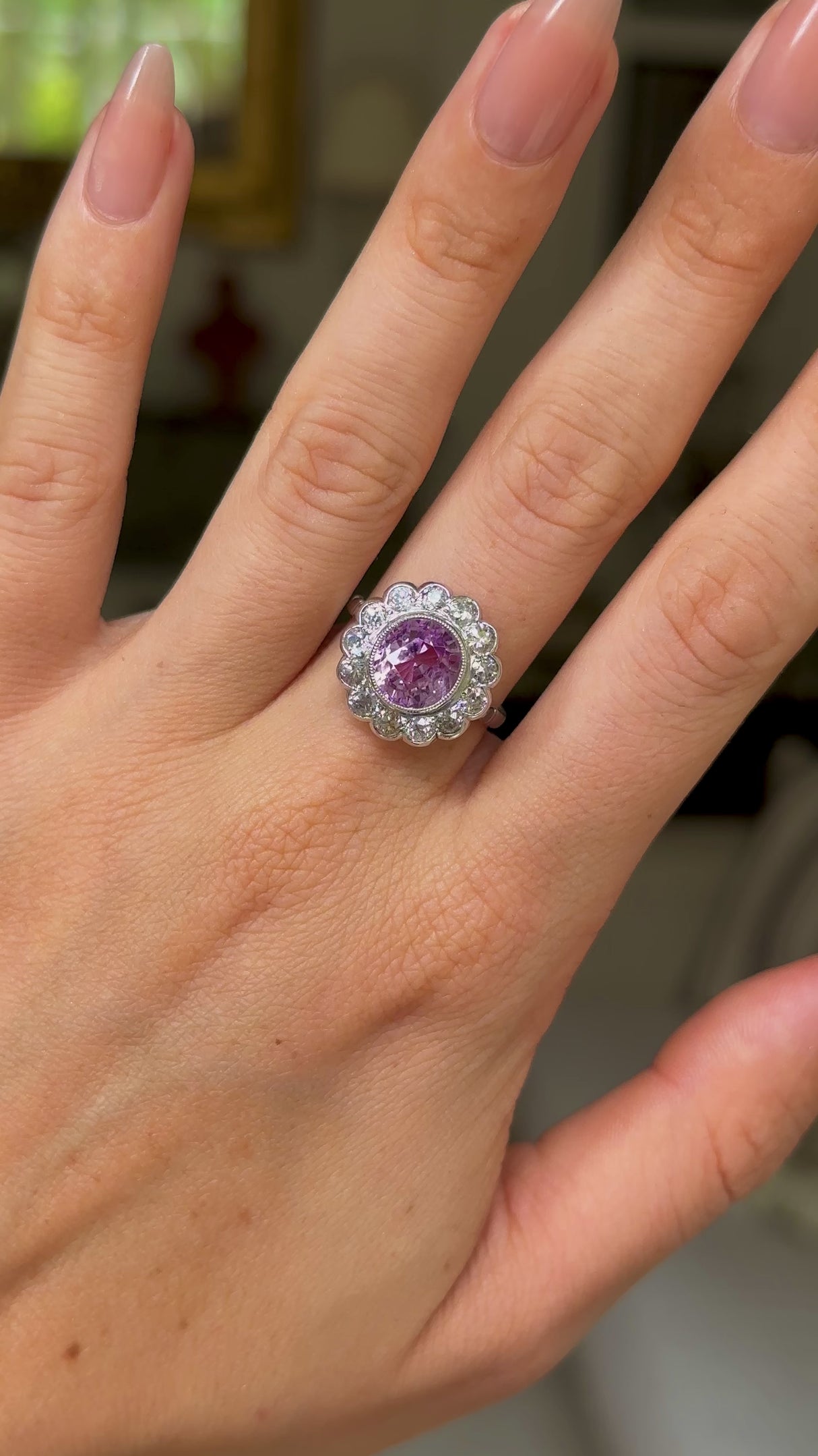Pink sapphire & diamond cluster ring
