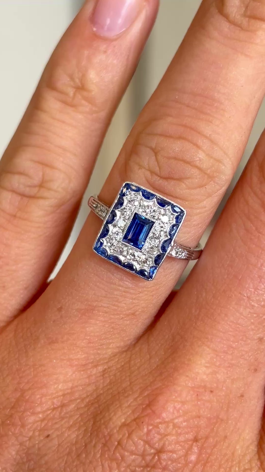 Vintage, Art Deco sapphire & diamond cluster panel ring