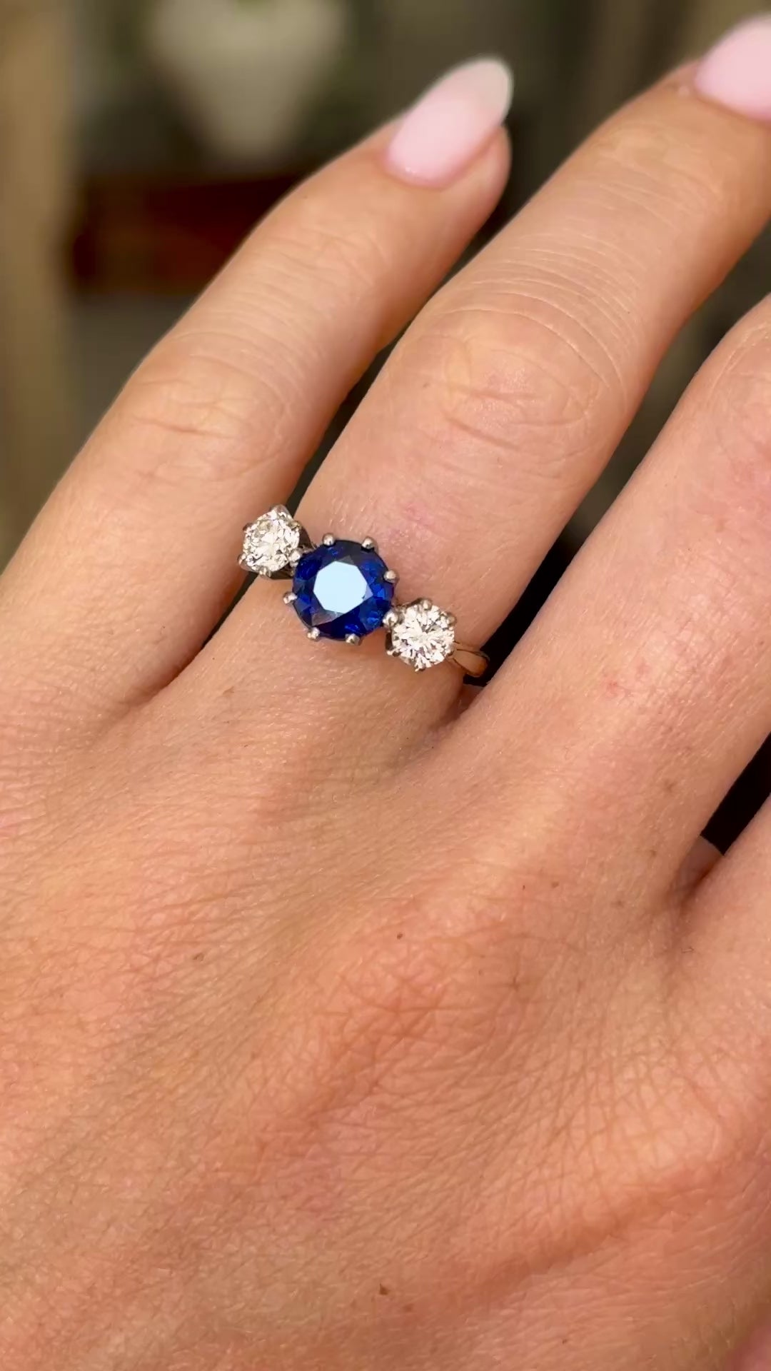 Vintage, 1930s sapphire & diamond three-stone ring