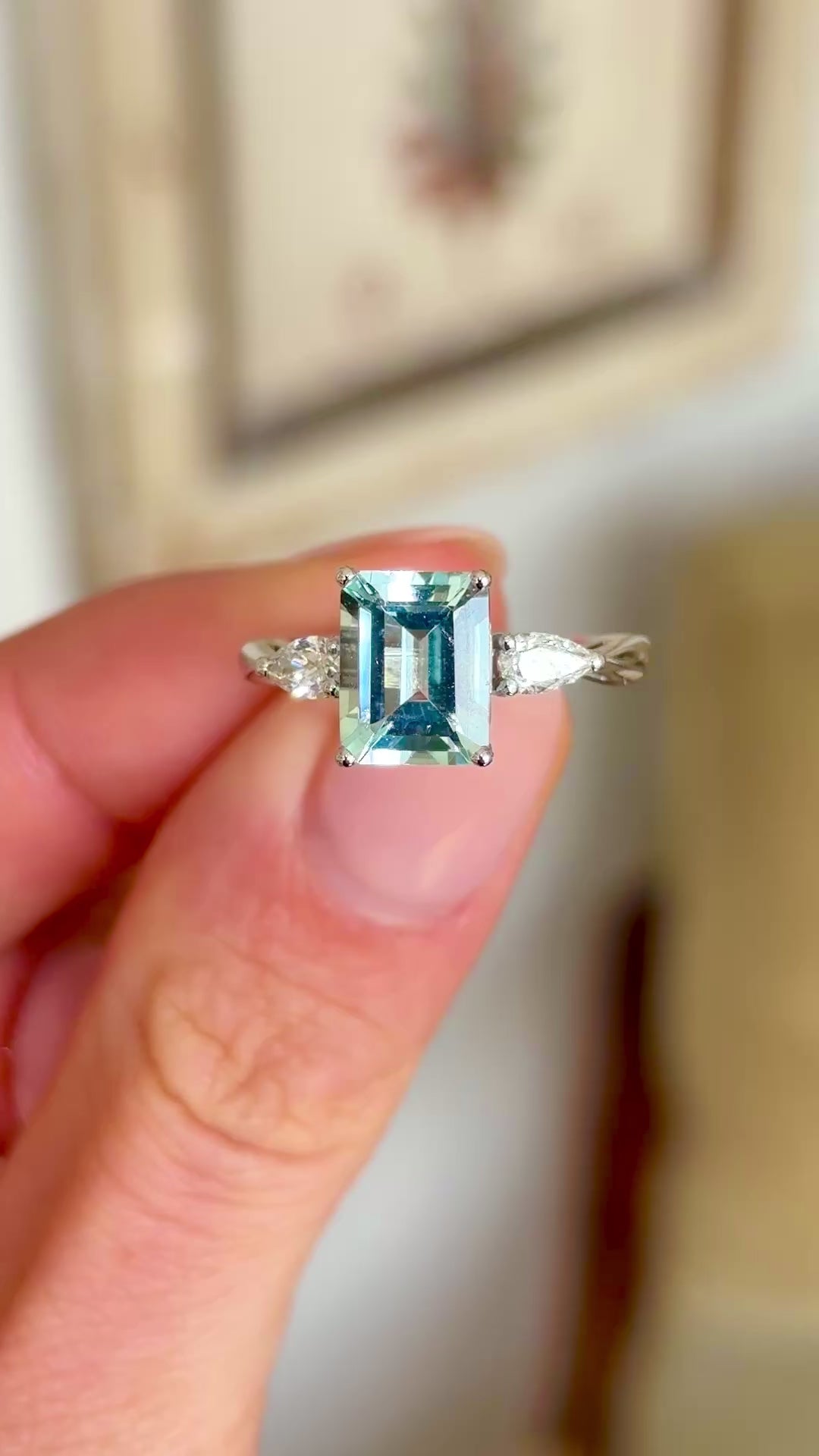 Vintage, 1990s aquamarine & diamond three-stone ring