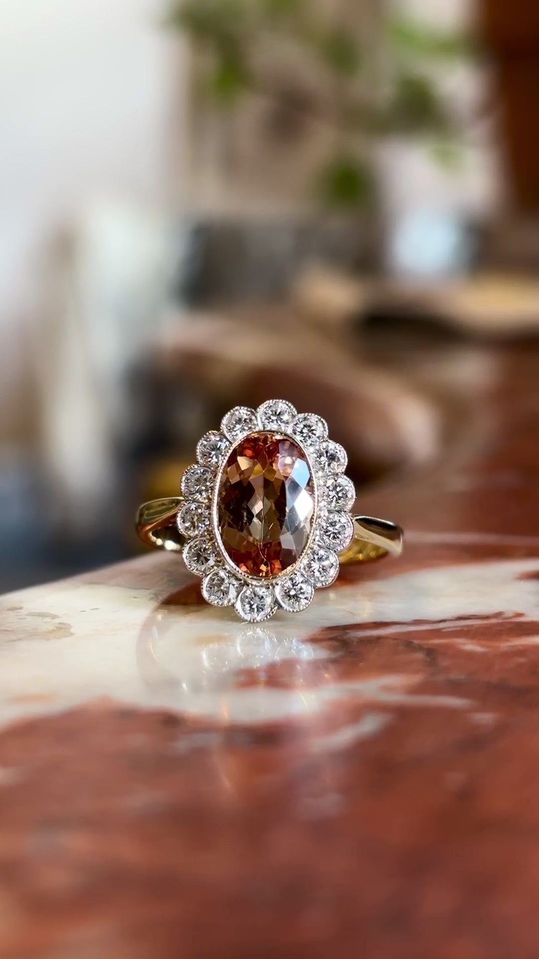 Vintage, 1950s citrine & diamond cluster ring