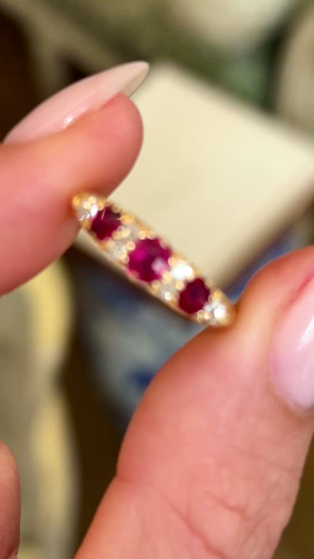 Antique, Victorian ruby & diamond half-hoop ring