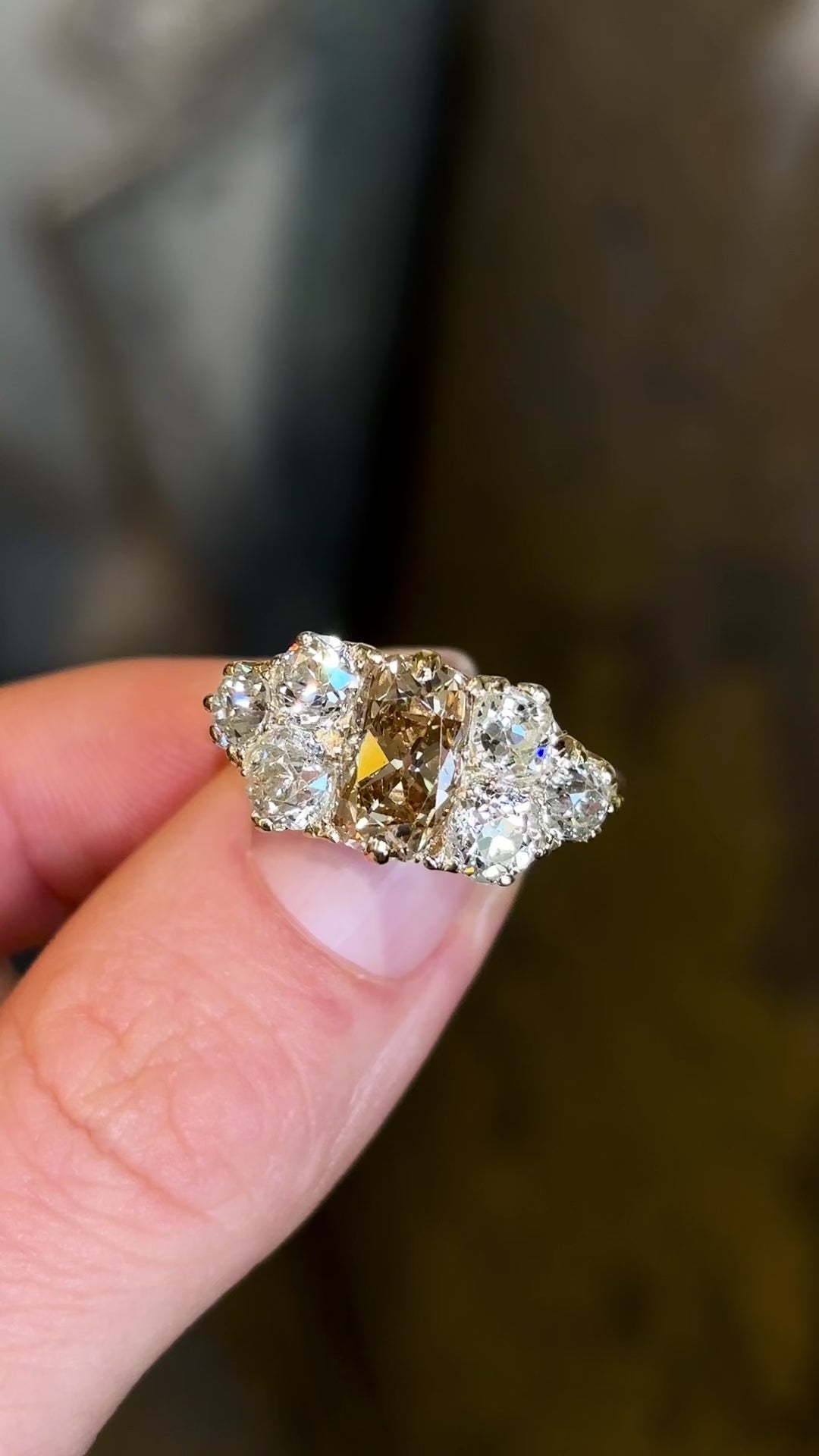 Antique, Victorian brown & white diamond cluster ring