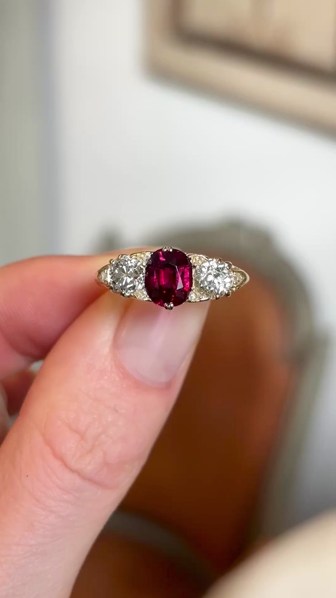 Antique, Victorian ruby & diamond three-stone ring