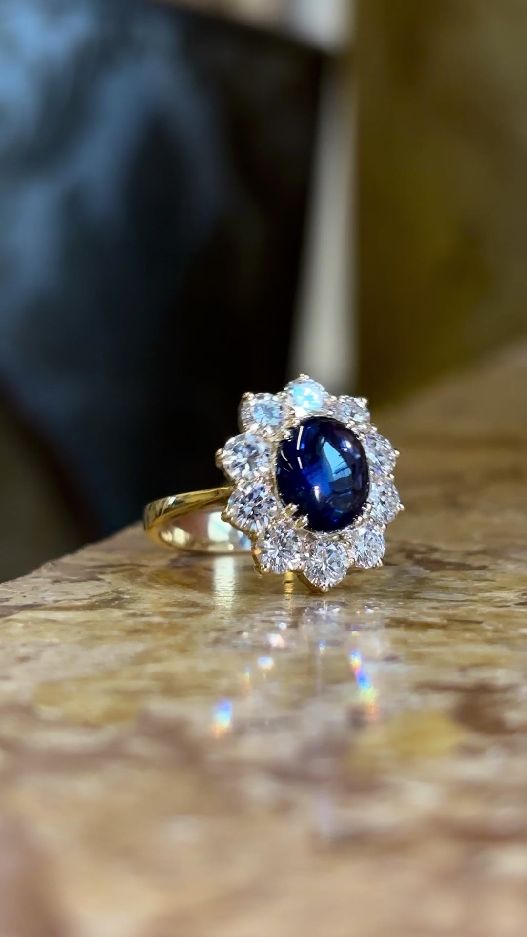 Vintage, 1980s cabochon sapphire & diamond cluster ring