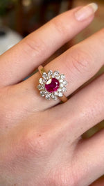 Vintage, 1980s Burmese ruby & diamond cluster ring