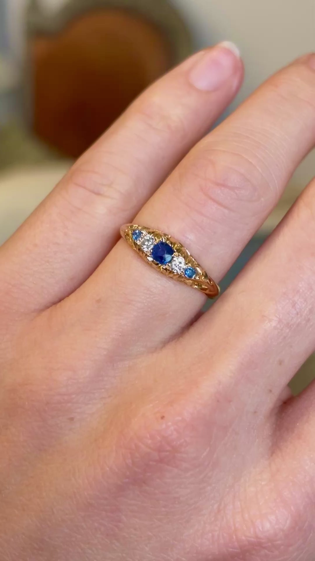 Antique, Edwardian sapphire & diamond five-stone engagement ring