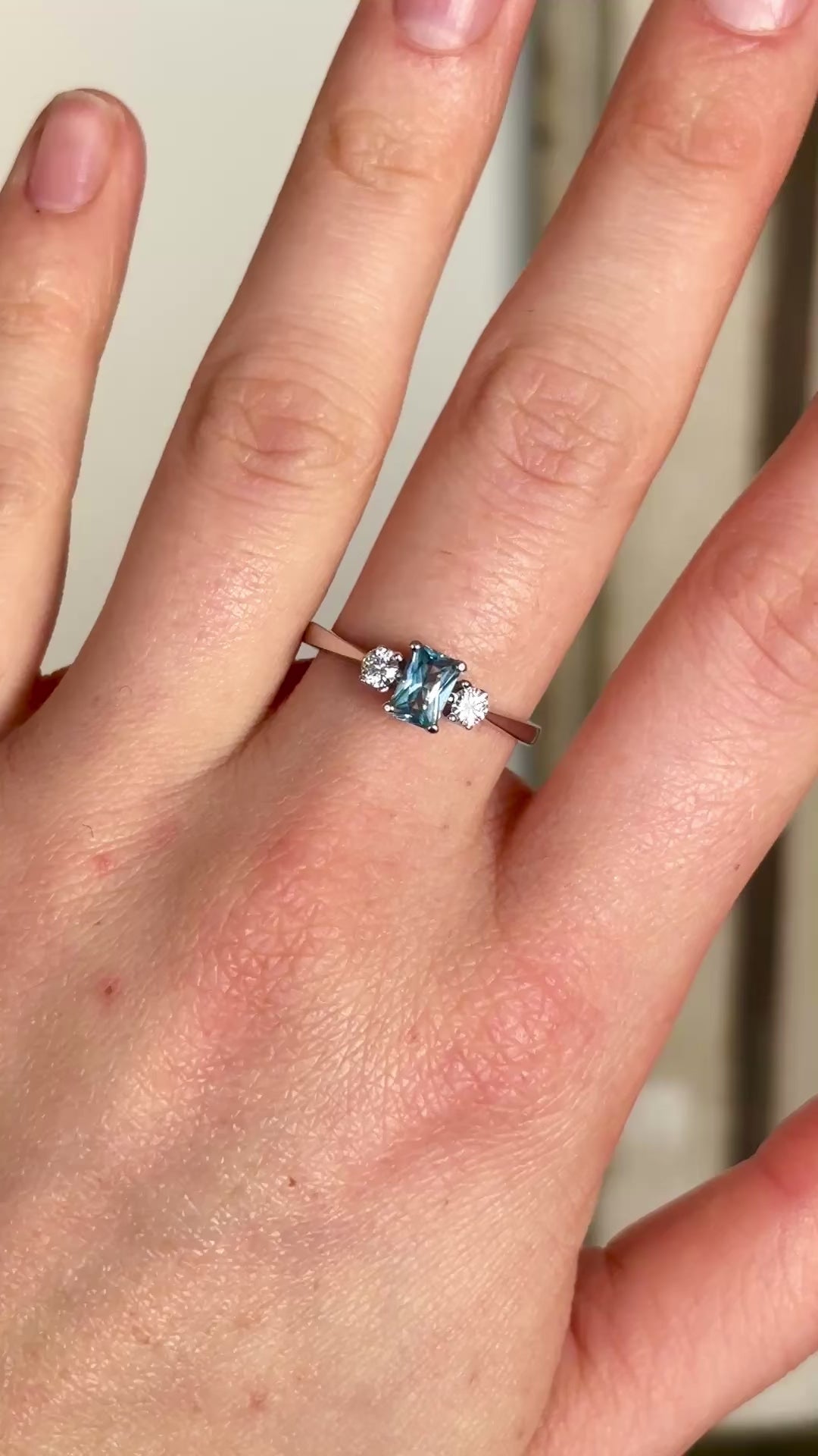 Vintage, 1970s blue spinel & diamond three-stone ring