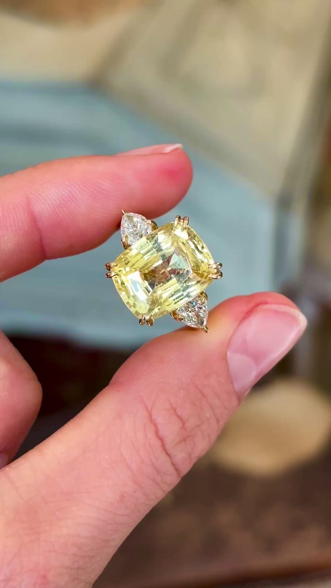 Vintage, Art Deco inspired 11.95ct yellow sapphire & diamond ring