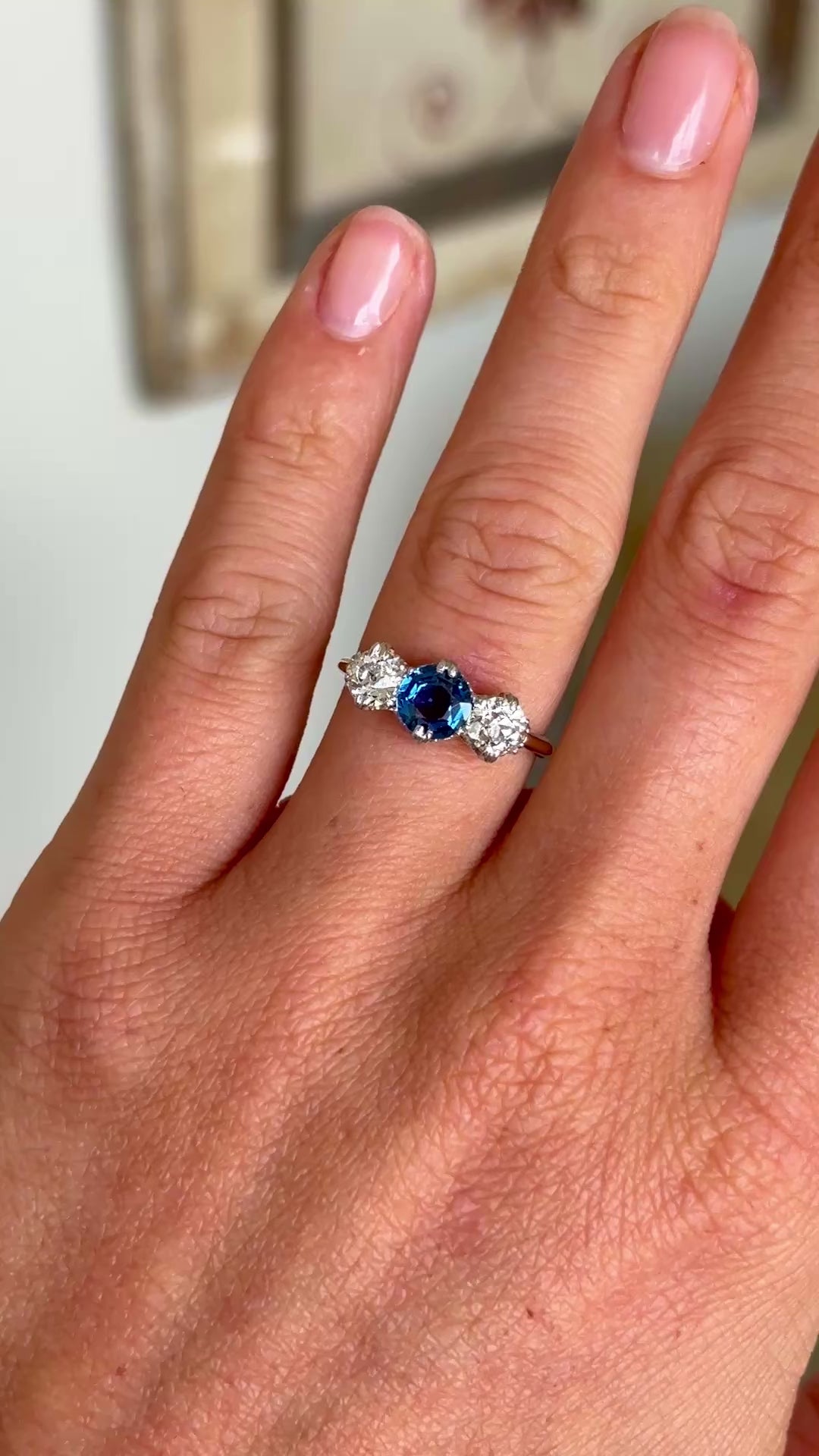 Antique, Edwardian sapphire & diamond three-stone ring