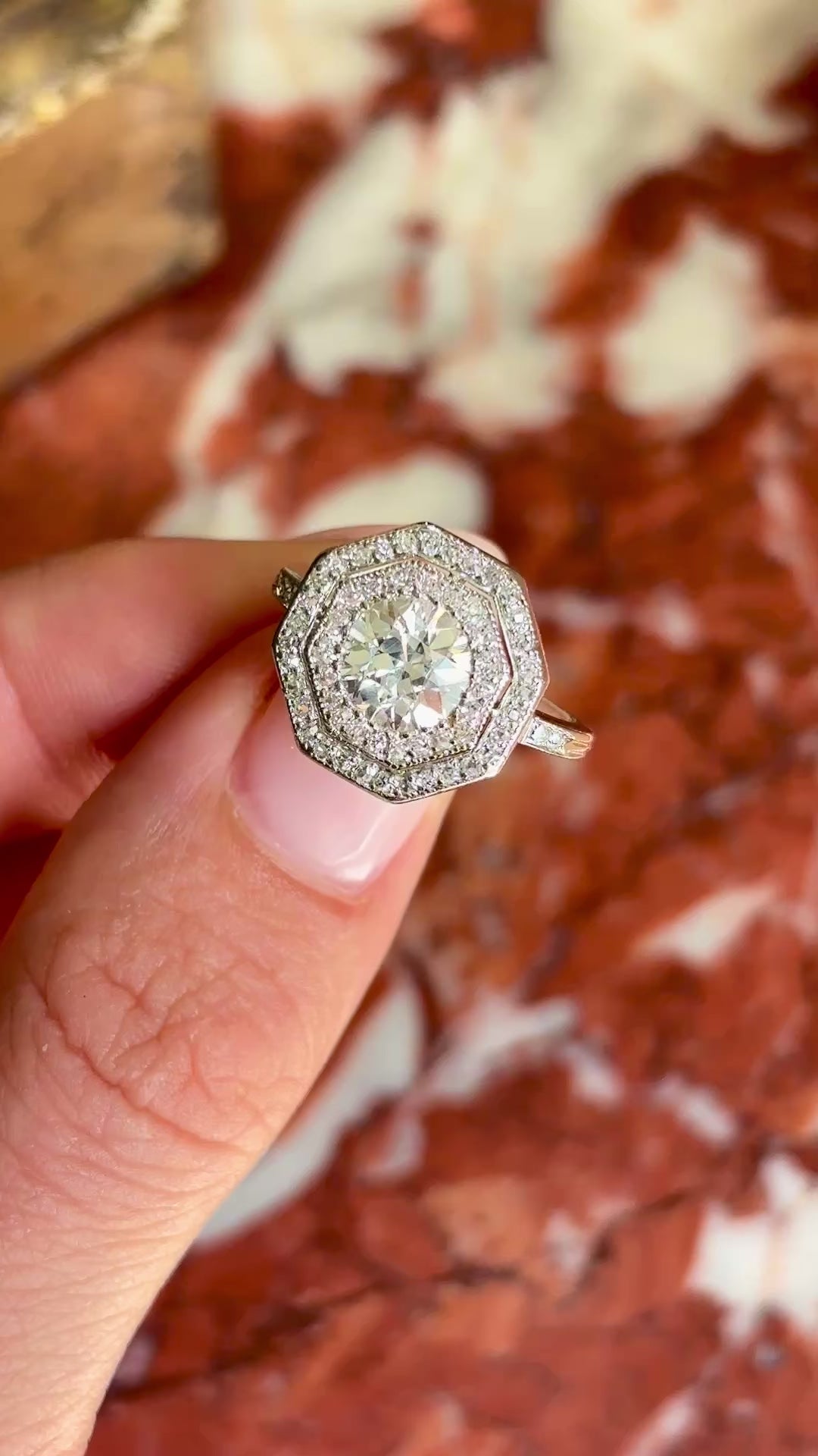 Vintage, Art Deco hexagonal diamond cluster ring