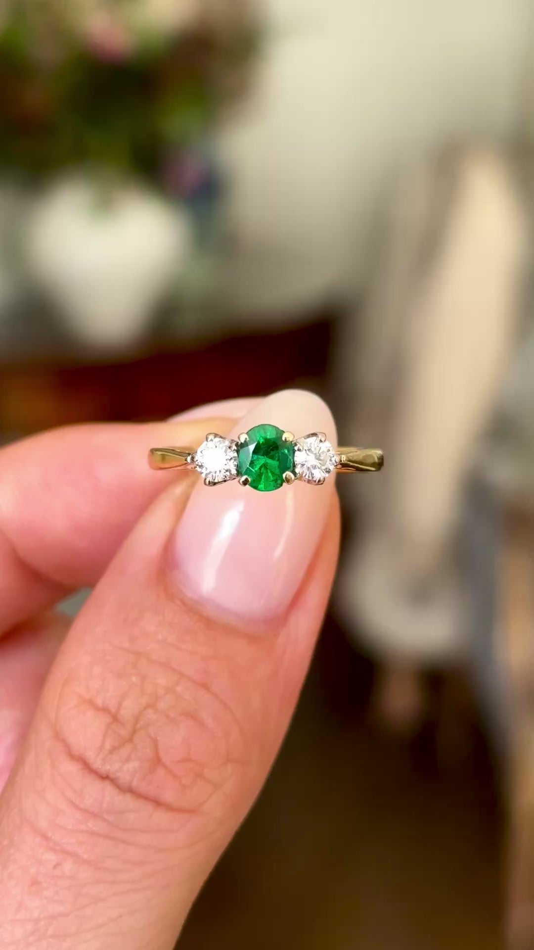 Vintage, 1960s emerald & diamond three-stone ring