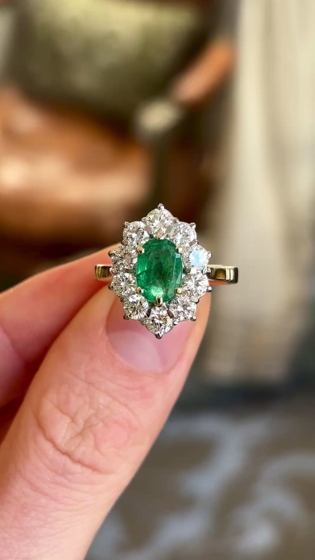Vintage, 1990s emerald & diamond cluster ring