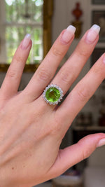 Vintage, 9.50ct green peridot & diamond cluster ring