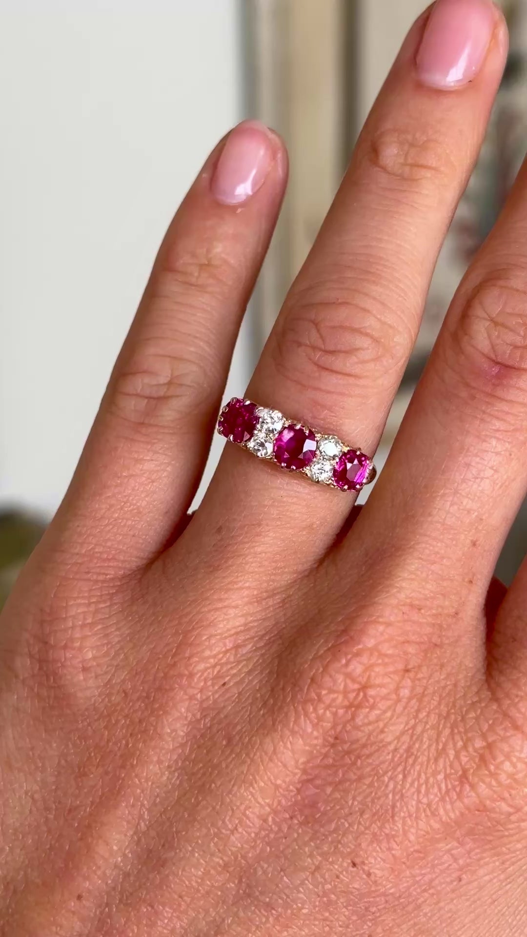 Antique, Edwardian Burmese ruby & diamond half-hoop ring